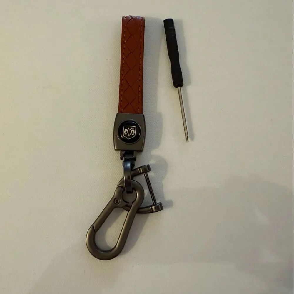 Dodge Key Fob Keychain in Brown Leather with Logo NWT